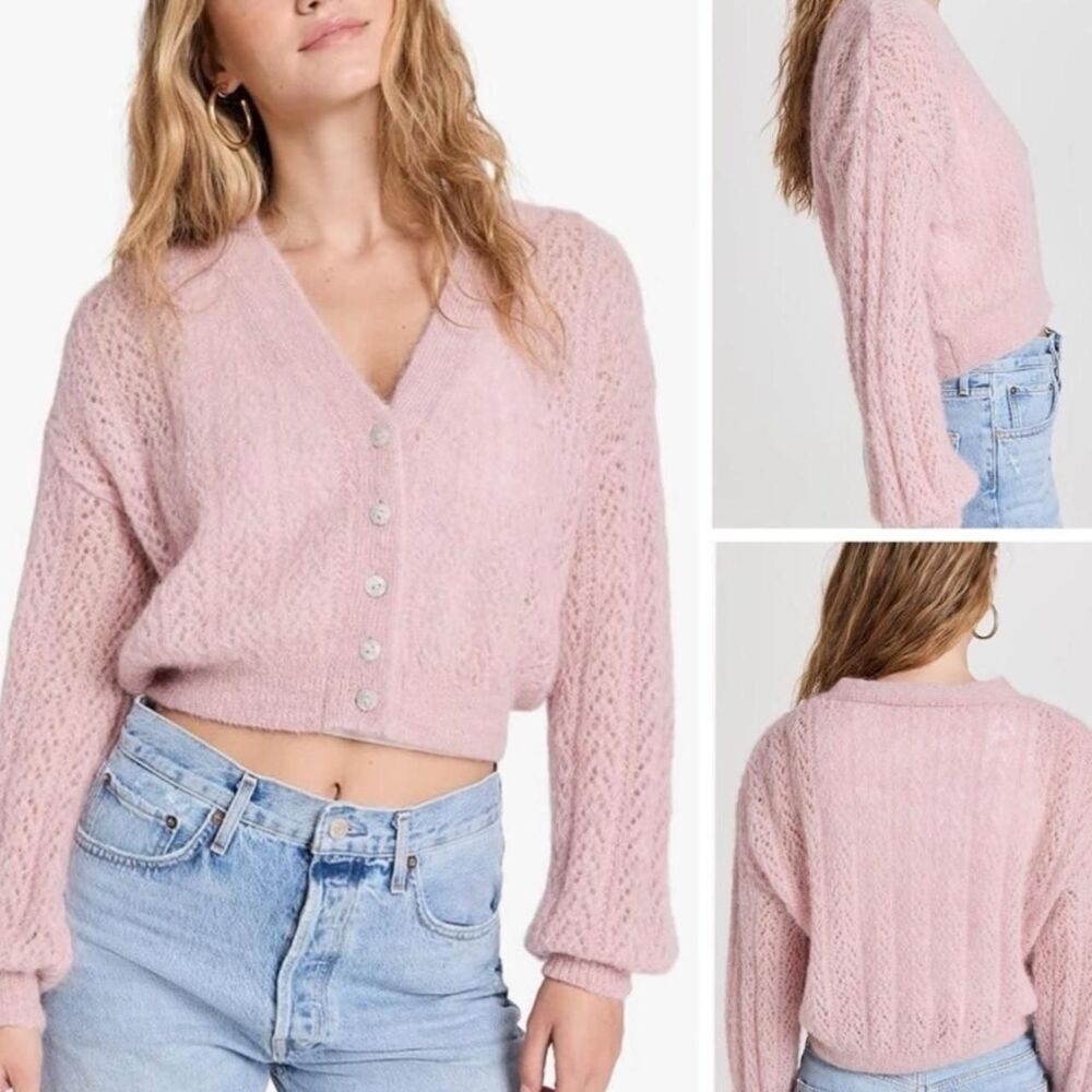 Free People Amelia Cardi Mauve Moon – Soft Girl Indie Knit (Size Small) - Picture 2 of 7